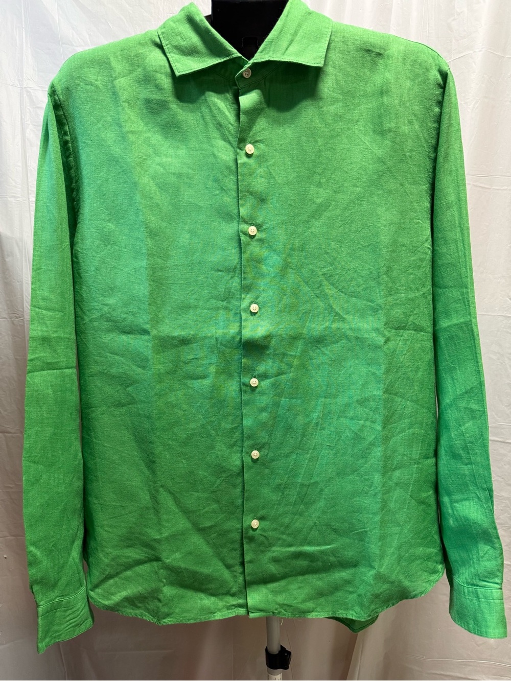 Figaret Paris Green 100% Linen Button Front Shirt Mens Large French Designer